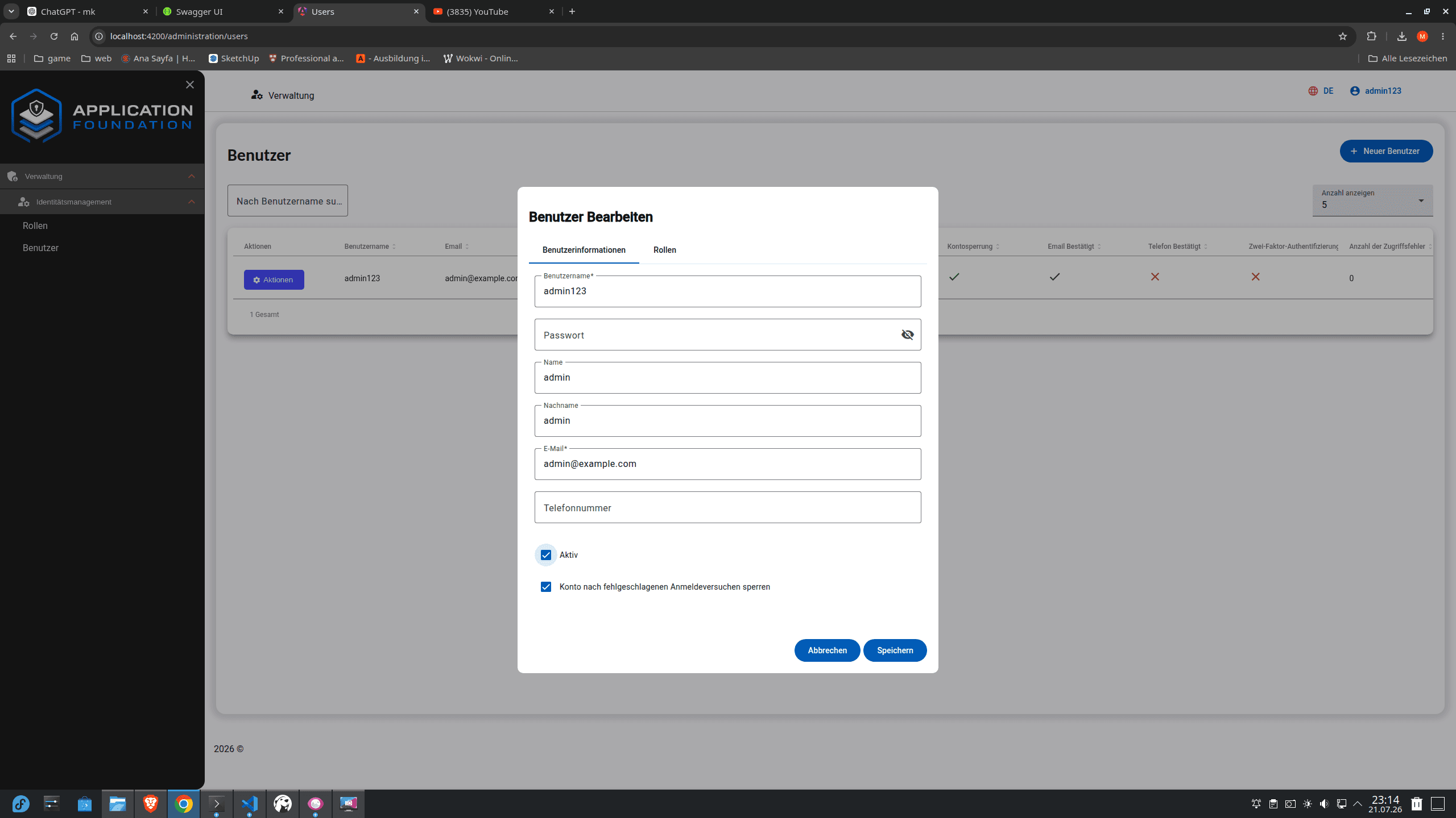 Identity-Verwaltung der Application Foundation