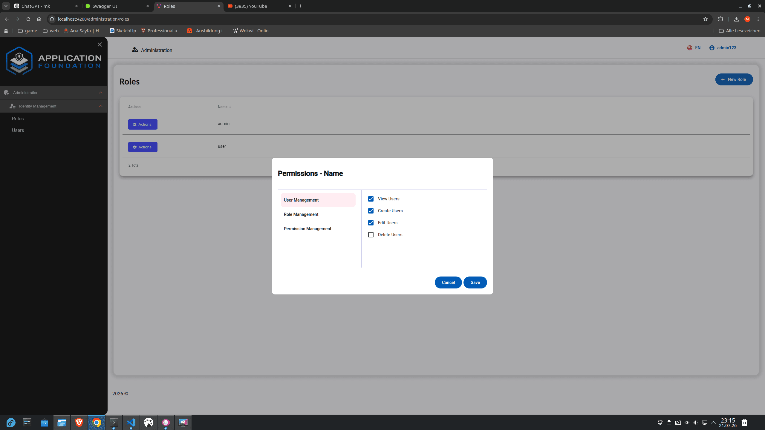 Berechtigungsverwaltung der Application Foundation