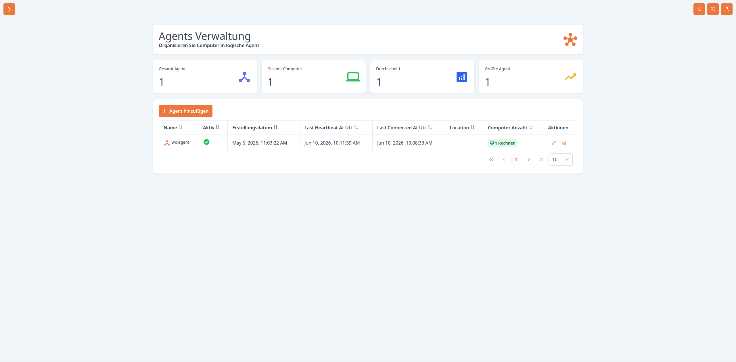 Statusansicht eines lokalen Windows-Service-Agenten